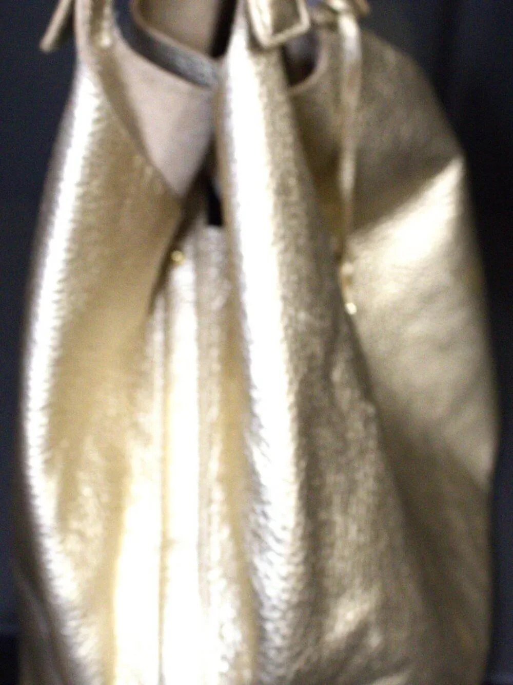 Michael Kors, Gold Leather, Tan Suede, Slouchy Hobo Bag with Gold Hardware